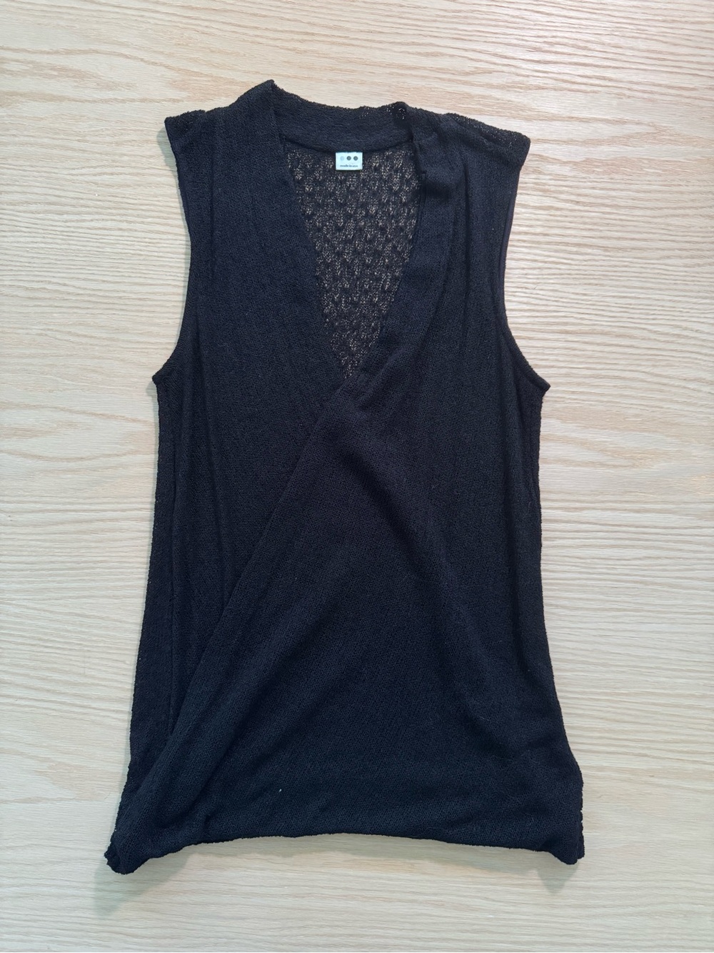 Three Dots Black Sleeveless Surplice Knit Tank